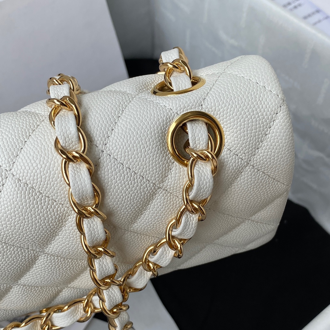 Classic Flap Caviar Bag A01113 White/Gold